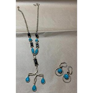 Gorgeous Necklace Earring Faux Turquoise Native American Style Design Gold Tone